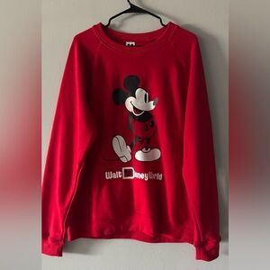 Unisex Disney Red Crewneck Sweater with Mickey Mouse